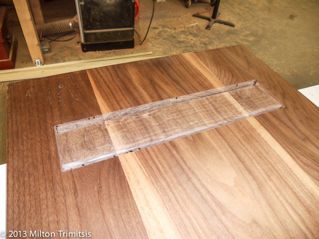 Walnut tabletop with mortise for steel plate