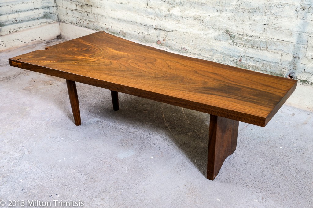 walnut coffee table in the style of Nakashima